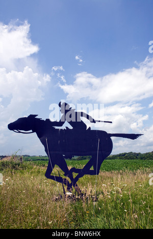 Cut-out d'un cavalier et son cheval de la Pony Express, près de Saint Joseph, Missouri. Banque D'Images