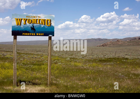 Wyoming panneau de bienvenue à la frontière avec le Montana Banque D'Images