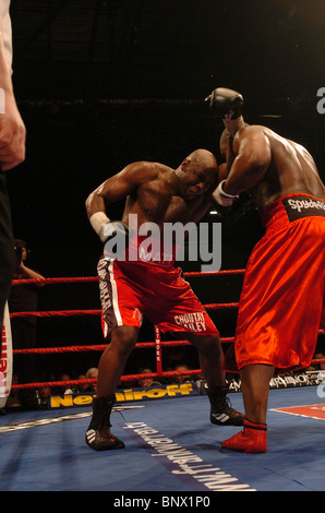 Heavyweight Danny Williams bat Matt Skelton (à gauche) au cours de leur première réunion à l'ExCel Arena à Londres UK Banque D'Images