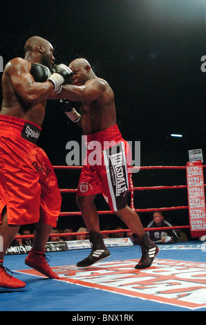 Heavyweight Danny Williams (à gauche) bat Matt Skelton dans leur première réunion à l'ExCel Arena à Londres UK Banque D'Images