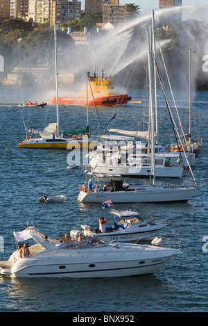 Bateaux sur le port de Sydney pour les célébrations de la veille du Nouvel An. Sydney, New South Wales, Australia Banque D'Images