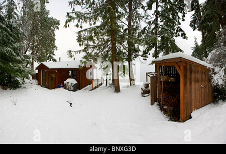 Cabine sur l'île de Thetis Près de l'île de Vancouver (Canada). Saison d'hiver, vacances de Noël Banque D'Images
