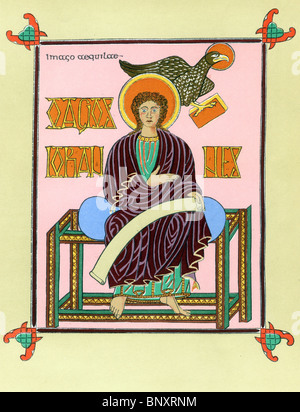 Télécopieur de l'Évangile de Lindisfarne ; illustration de St John the Evangelist 7e ou au début du 8e siècle Banque D'Images