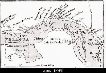 Site de Veragua montrant côte explorée par Christophe Colomb sur son quatrième voyage, en 1502. Banque D'Images