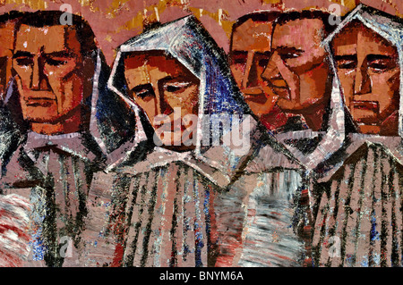 L'Espagne, Saint James Way : Wallpainting de José Luis Rodriguez, dans le monastère de Samos La Ribera San Banque D'Images