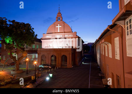 Lever du soleil sur l'Église du Christ lors de la Dutch Square à Melaka, Malaisie. Banque D'Images