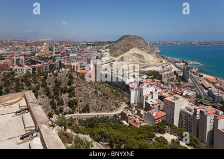 Voir d'Alicante, château de Santa Barbara. Banque D'Images