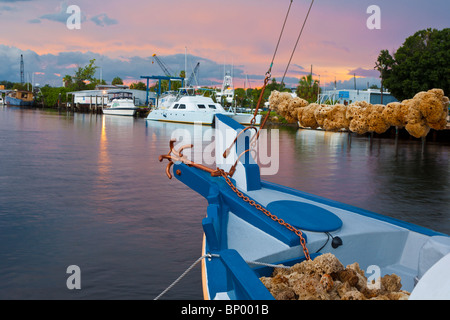 Tarpon Springs, FL - Juillet 2010 - La tempête tropicale Bonnie fournit des cieux au-dessus de bateaux éponge mouillé à Tarpon Springs, Floride Banque D'Images