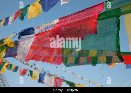 Le Népal. Katmandou, les drapeaux de prières de Boudinath stupa bouddhiste le plus sacré de l'un des sites dans Kathmandu Banque D'Images