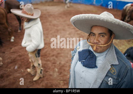 Charreria, le sport national du Mexique, à Texcoco, sur la périphérie de la ville de Mexico, le 28 octobre 2007. Banque D'Images