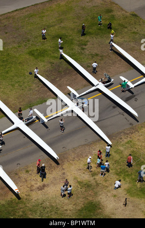 Grille de départ, FAI World Grand Prix de planeur, l'Aérodrome de Vitacura, Santiago, Chili, Amérique du Sud - vue aérienne Banque D'Images