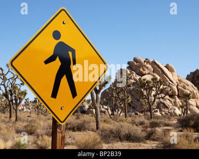 Passage pour piétons signer au milieu de l'équipe de Joshua Tree National Park. Banque D'Images