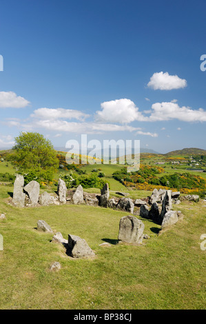 Ballymacdermot chambré néolithique préhistorique sépulture cairn cour près de Newry, County Armagh, en Irlande du Nord, Royaume-Uni Banque D'Images