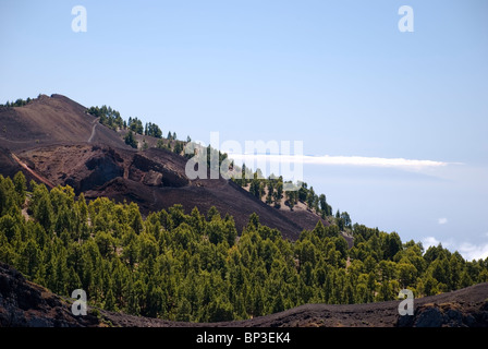 L'un de la partie sud du volcan de La Palma El Hierro avec phares juste au-dessus des nuages dans l'horizon Banque D'Images