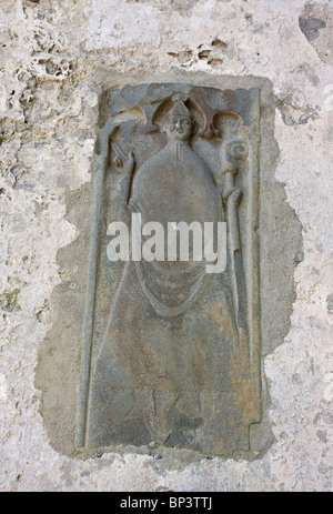 La sculpture médiévale à l'abbaye de Corcomroe Mainistir Chorco (Modhruadh) un début de 13e siècle monastère cistercien, Eire Banque D'Images