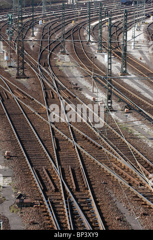 Système de la voie d'une gare de triage à Maschen, Allemagne Banque D'Images