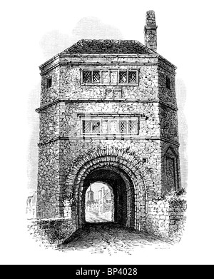 Illustration noir et blanc ; la Watch Tower sur Hythe Bridge, Oxford, Angleterre Banque D'Images