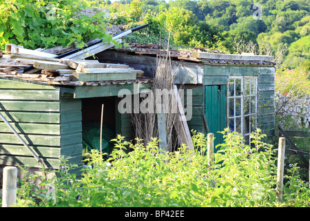 Deux abris de jardin, peint en vert, sur le bord de Dartmoor National Park Banque D'Images