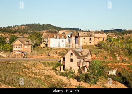 Un village typique dans le centre de Madagascar Banque D'Images