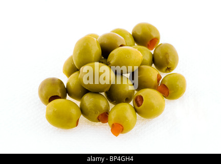 Olives vertes dénoyautées farcies de pimiento Banque D'Images