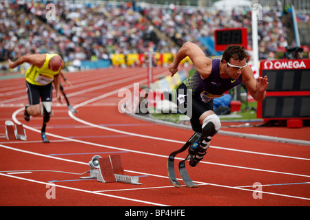 Oscar Pistorius briser le record du monde 400m chez Aviva London Grand Prix, Crystal Palace, Londres. Banque D'Images