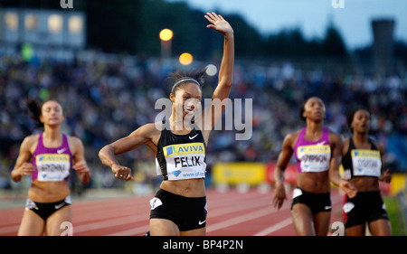 Allyson Felix 200m femmes chez Aviva London Grand Prix, Crystal Palace, Londres. Banque D'Images