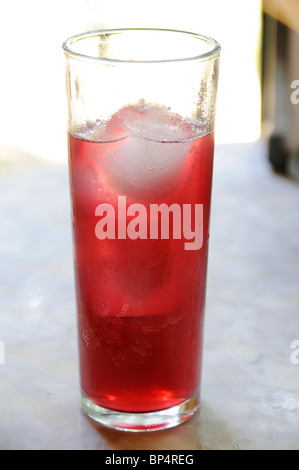Une vue rapprochée de "tinto de verano", un nouveau mélange de vin rouge et de limonade très populaire en Espagne pendant l'été chaud. Banque D'Images