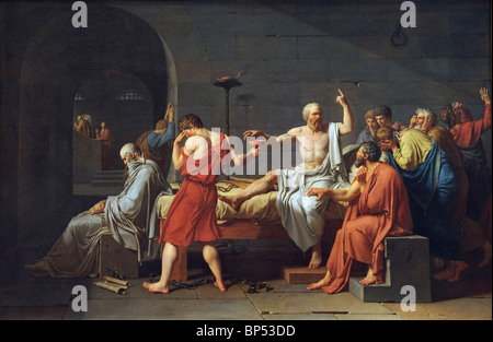 La mort de Socrate, 1787, par Jacques-Louis David, ...détails peut être voir dans l'ombre à gauche et à droite de la peinture. Banque D'Images