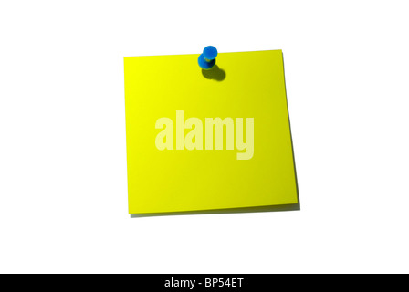 Note papier. Post-it jaune. De l'ombre et de chemin de détourage. Banque D'Images