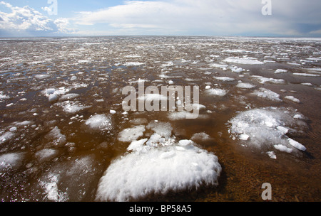 Blocs de fonte de la glace de mer montent à la côte , Finlande Banque D'Images