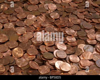 Gros tas de shinny American Lincoln penny. Banque D'Images