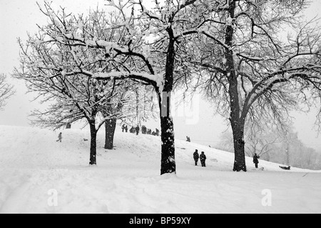 Scènes d'un hiver de neige record à Dallas, Texas, USA Banque D'Images