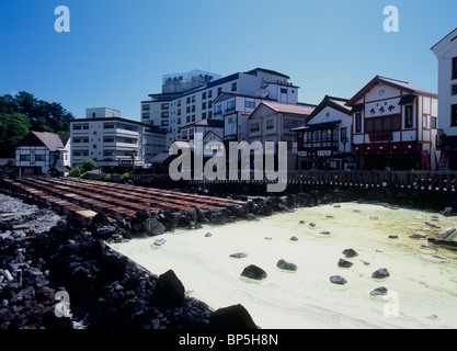 Yubatake de Kusatsu Onsen, Kusatsu, Agatsuma, Gunma, Japon Banque D'Images