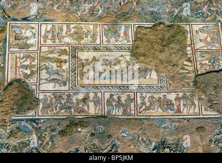 4048. SEPPHORIS - DÉTAIL D'UN MOZAIC ÉTAGE D'UN LA FIN de la période romaine (5ème. C. AD) Chambre représentant des scènes mythologiques Banque D'Images