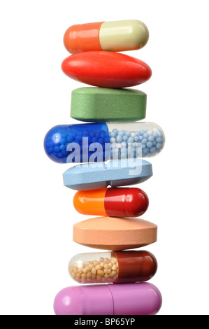 Pile de comprimés et capsules Banque D'Images