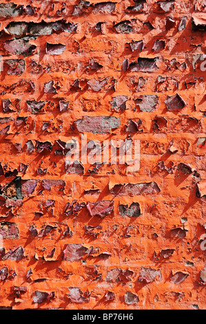 Écaille de peinture sur un mur de brique à Madryn Street, Dingle, Liverpool. Banque D'Images