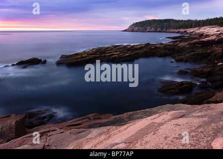 Vue depuis les rochers surplombant les falaises de la loutre à Acadia National Park Maine USA Banque D'Images