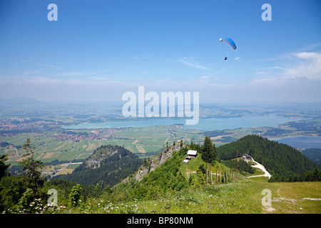 Vue depuis la montagne Tegelberg du Forggensee et Bannwaldsee, Schwangau, Bavière, Allemagne Banque D'Images