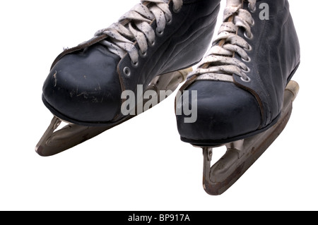 Old Fashioned Men's Ice Hockey Skates isolé sur fond blanc Banque D'Images