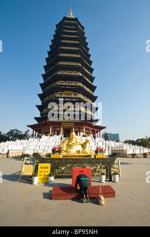 La Chine, Shanghai. Statue de Bouddha et le Temple Tianning pagode. Banque D'Images