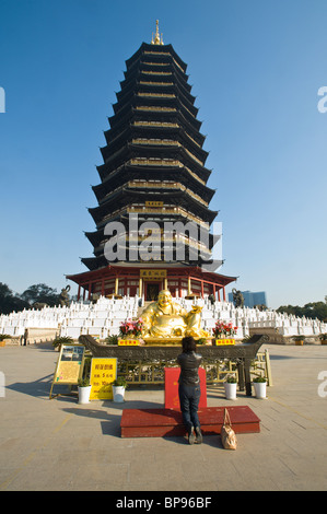 La Chine, Shanghai. Statue de Bouddha et le Temple Tianning pagode. Banque D'Images