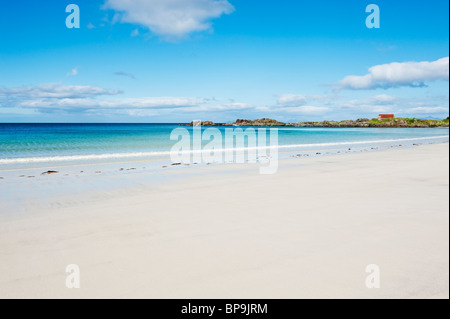 Superbe plage de sable blanc, Gimsøya, îles Lofoten, Norvège Banque D'Images