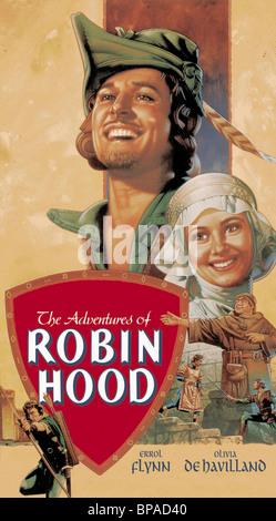 ERROL FLYNN, OLIVIA DE HAVILLAND, l'AFFICHE LES AVENTURES DE Robin des Bois, 1938 Banque D'Images