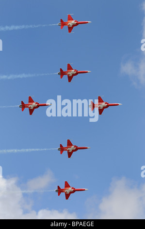 La patrouille acrobatique Suisse Afficher Afficher dans leur équipe Northrop F-5E Tiger II's répètent leur routine à l'RIAT 2010 Banque D'Images