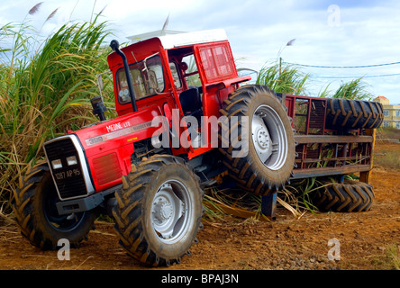 Tracteur avec remorque renversée, Flic en Flac, Maurice Banque D'Images