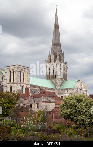 La Cathédrale de Chichester vu depuis les jardins du palais des évêques, Chichester West Sussex England UK Banque D'Images