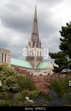 La Cathédrale de Chichester vu depuis les jardins du palais des évêques, Chichester West Sussex England UK Banque D'Images