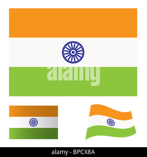 L'Illustre collection de flag icon set pour l'Inde Banque D'Images