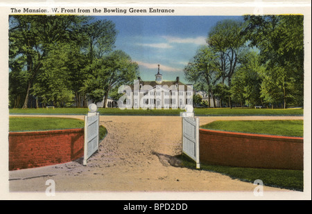 1935 Carte postale ancienne couleur, la maison de George Washington à Mount Vernon, en Virginie, USA Banque D'Images