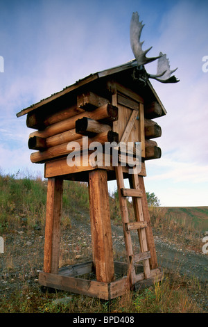 Cache pour la nourriture au lac Summit, AK, Alaska, USA - Log Cabin de stockage sécurisé Banque D'Images